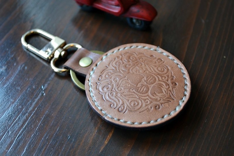 GOGORO vegetable tanned leather key case can be customized with English text printing - ID & Badge Holders - Genuine Leather Multicolor