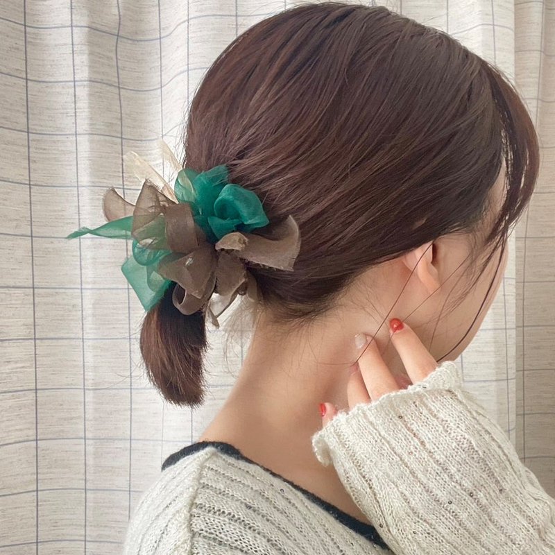 mini | Tree | Colorful blooming knitted scrunchie - Hair Accessories - Polyester Brown