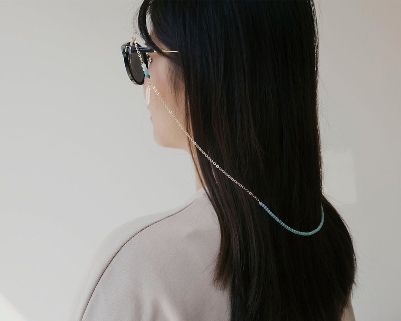 Mint and Teal Stone with Feather Glasses Chain - 眼鏡/眼鏡框 - 石頭 綠色