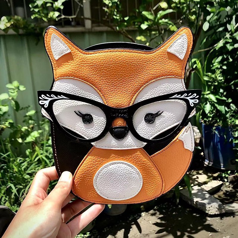 Fox Wearing Glasses Children's Fun Crossbody Bag/Animal Bag- Cool Le Village - Messenger Bags & Sling Bags - Faux Leather Orange