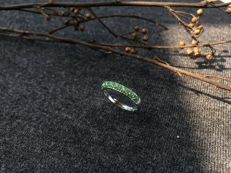 Mother's Day Limited Offer [Green Field Series] - Natural Jade (Burma Jade) Classic Silver Line Ring - แหวนทั่วไป - เครื่องเพชรพลอย สีเขียว