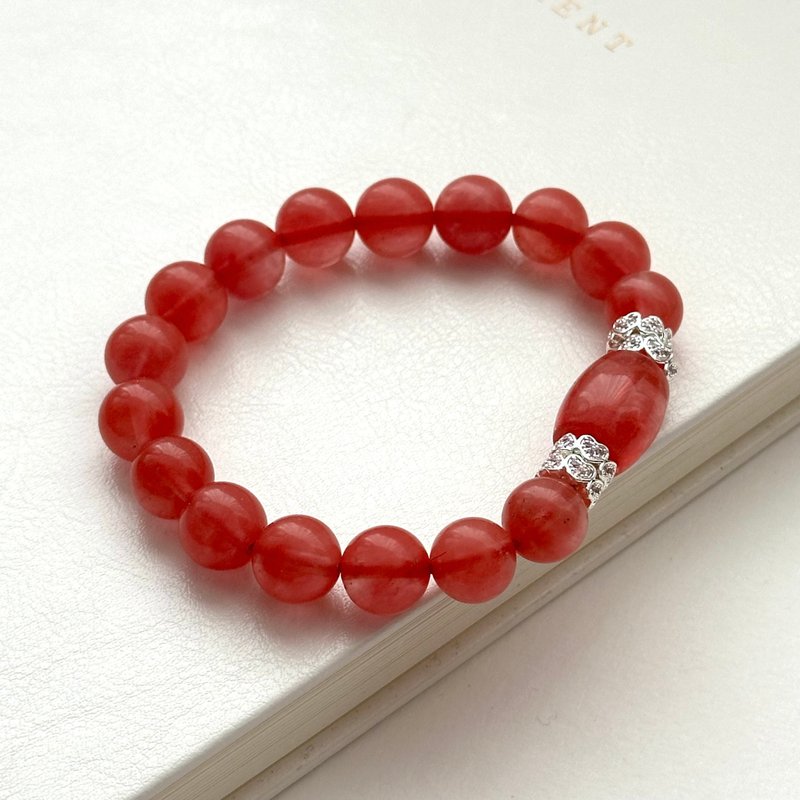 [Lucky] Watermelon Stone Heart Silver Bracelet Believe in your cheerful mood - Bracelets - Colored Glass Red