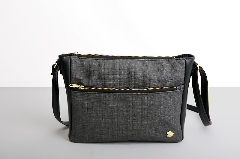 Taiwan Original/CLM Vegan Leather/Double Chain Side Backpack (Black/Smoky Gray Black) - Messenger Bags & Sling Bags - Waterproof Material Black