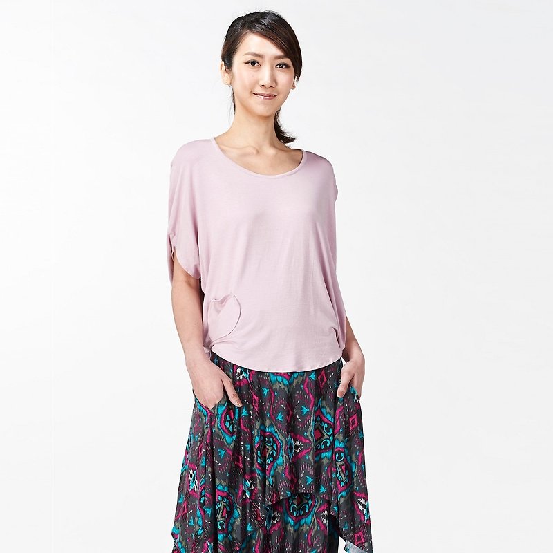 トップ服はクラシックな小さな丸いデザインのトップピンクをポイントします - Tシャツ - コットン・麻 ピンク