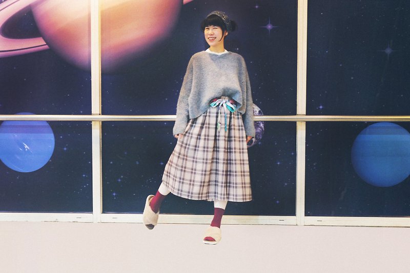 Cosmic wide pants _ jumping plaid | hakama - Women's Pants - Other Materials Gray