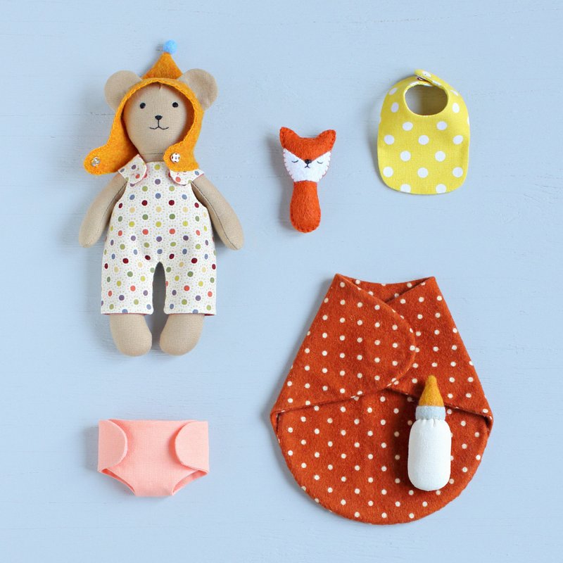 PDF Mini Bear Doll with Baby Set Sewing Pattern - 手工藝教學/工具書 - 其他材質 
