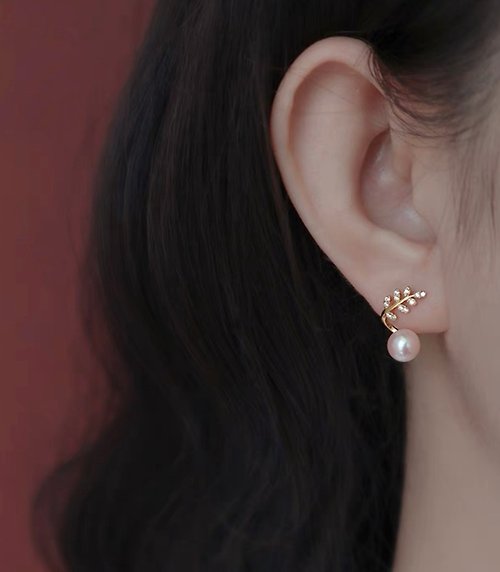 Athena珍珠設計 天然淡水珍珠 強光 高亮 自然主義 純銀 耳環