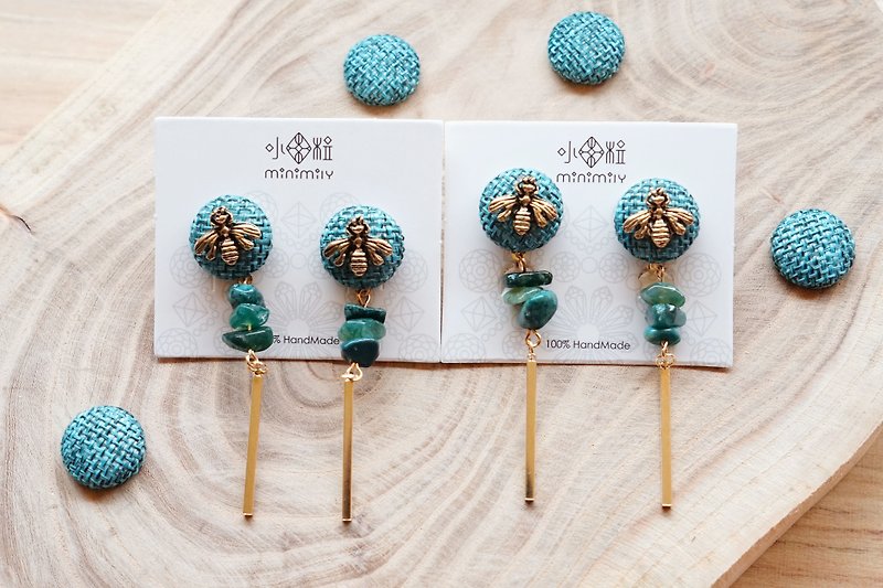 Bee - Gemstone Button Dangle Earrings - Earrings & Clip-ons - Semi-Precious Stones Green
