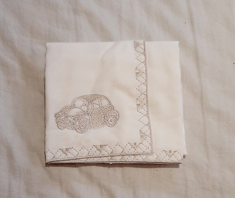 embroidery handkerchief -car/race/light brown - ผ้าเช็ดหน้า - เส้นใยสังเคราะห์ 