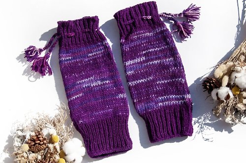 omhandmade 手織純羊毛針織襪套/編織羊毛襪套/內刷毛襪套/保暖襪套-紫色漸層