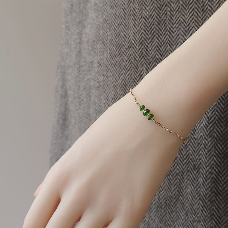 鉻透輝石 切角車輪珠 14Kgf 包金手鍊 多層次手鍊 | 祖母綠色 - 手鍊/手環 - 半寶石 綠色