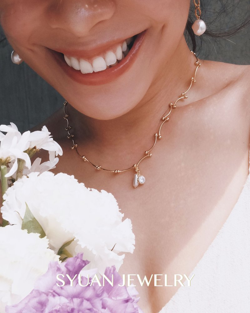 SYUAN JEWELRY |Enjoy Yourself— 18K Stone plated Swarovski pearl necklace - Necklaces - Pearl 