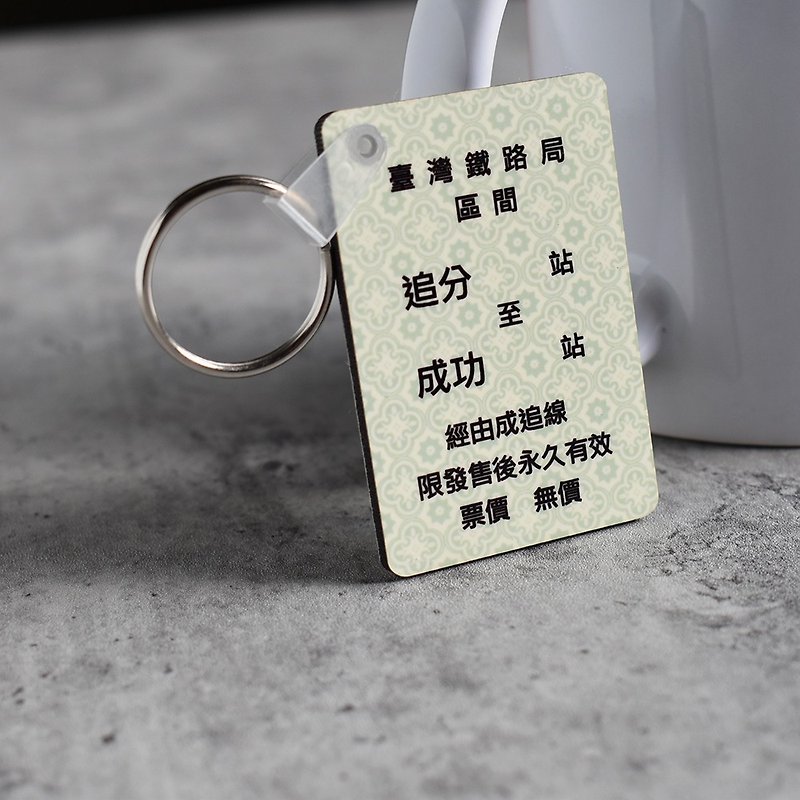 [Tonglu] Wooden Keychain/Pendant_Successful Points Commemorative Train Ticket - Keychains - Wood Blue