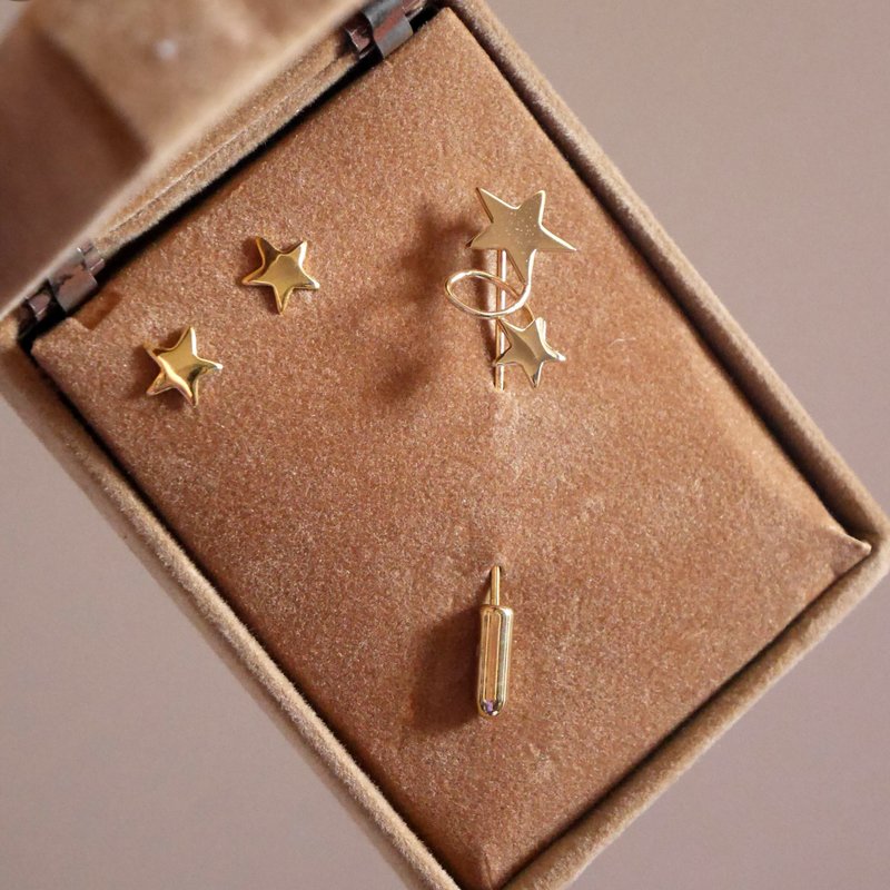 Antique Gold Star Pin Earrings Pin Tie Pin Hat Pin B2147 - เข็มกลัด - โลหะ สีทอง