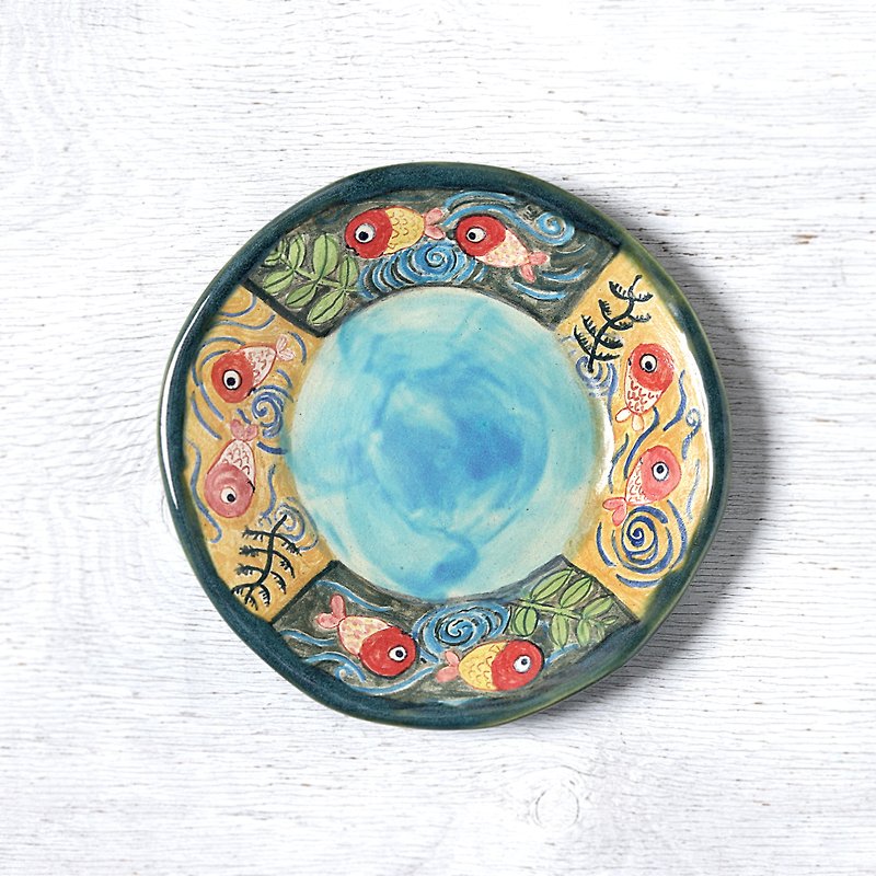 金魚の絵皿 - 盤子/餐盤 - 陶 藍色