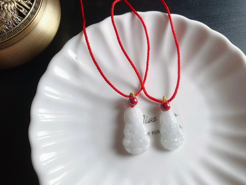 Natural Burmese Jade Jade Guanyin Bodhisattva Bless Children's Safety and Health Necklace Gift - Charms - Jade White