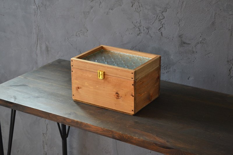 0310mito 日本産ひのきとレトロガラスのコレクションケース Lsize フローラガラス - 居家收納/收納盒/儲物盒 - 玻璃 咖啡色