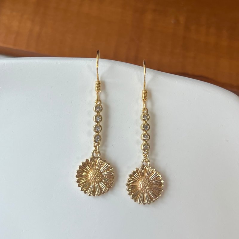 14K gold-filled delicate diamond golden daisy earrings and Clip-On 14KGF - Earrings & Clip-ons - Other Metals Gold