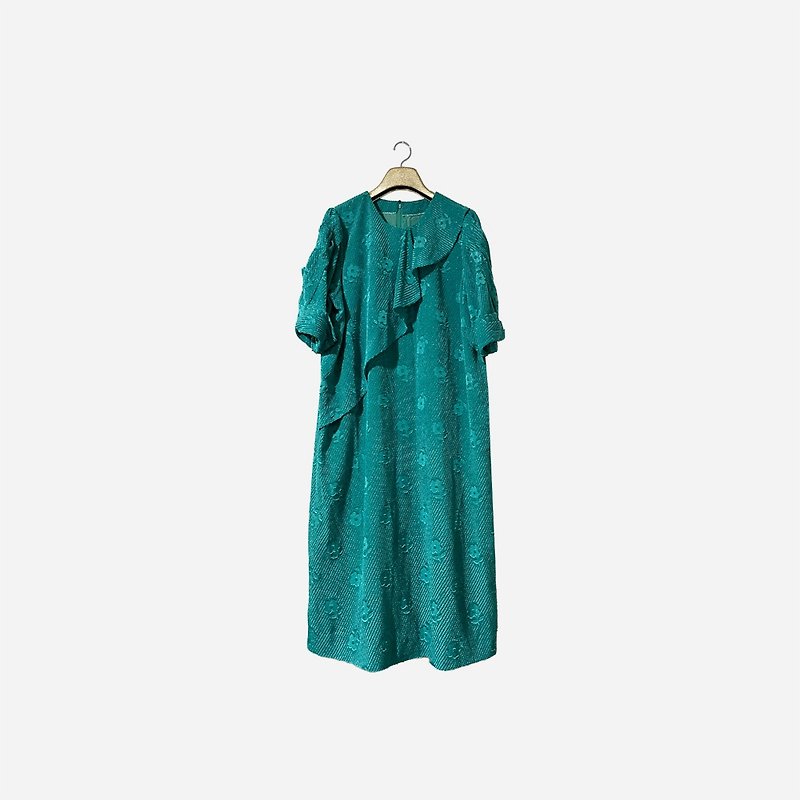Dislocated vintage/ Teal flower wave dress no.1535A1 vintage - ชุดเดรส - วัสดุอื่นๆ สีน้ำเงิน