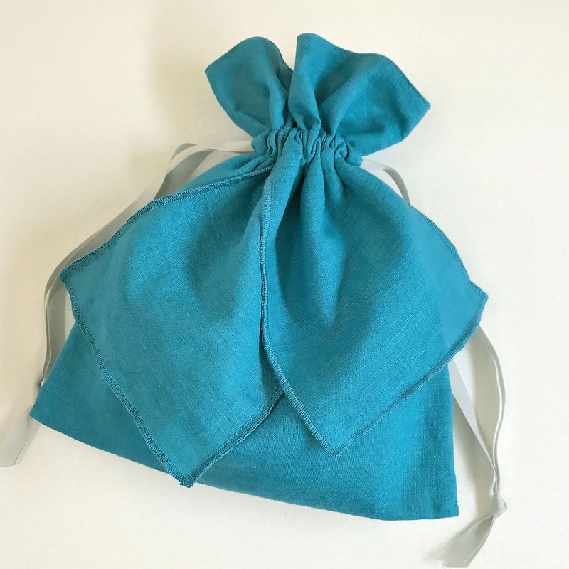 Blue Garden Cotton Linen Ribbon Drawstring New Color Turquoise Blue - Toiletry Bags & Pouches - Cotton & Hemp Blue