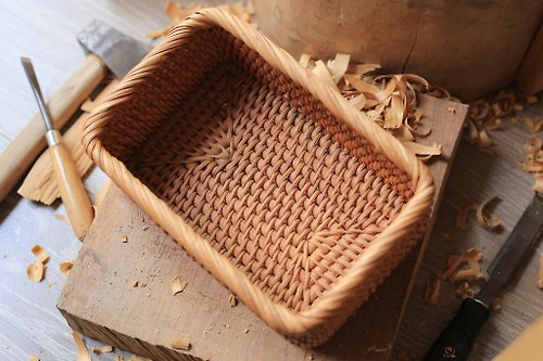 皮花花 藤編系列 | 方形盛放籃 | 果點籃 面包籃 收納籃 | 手制 天然秋藤