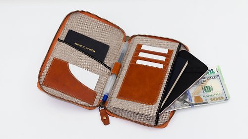 Out of the Factory Passport Holder leather, Travel wallet with zip