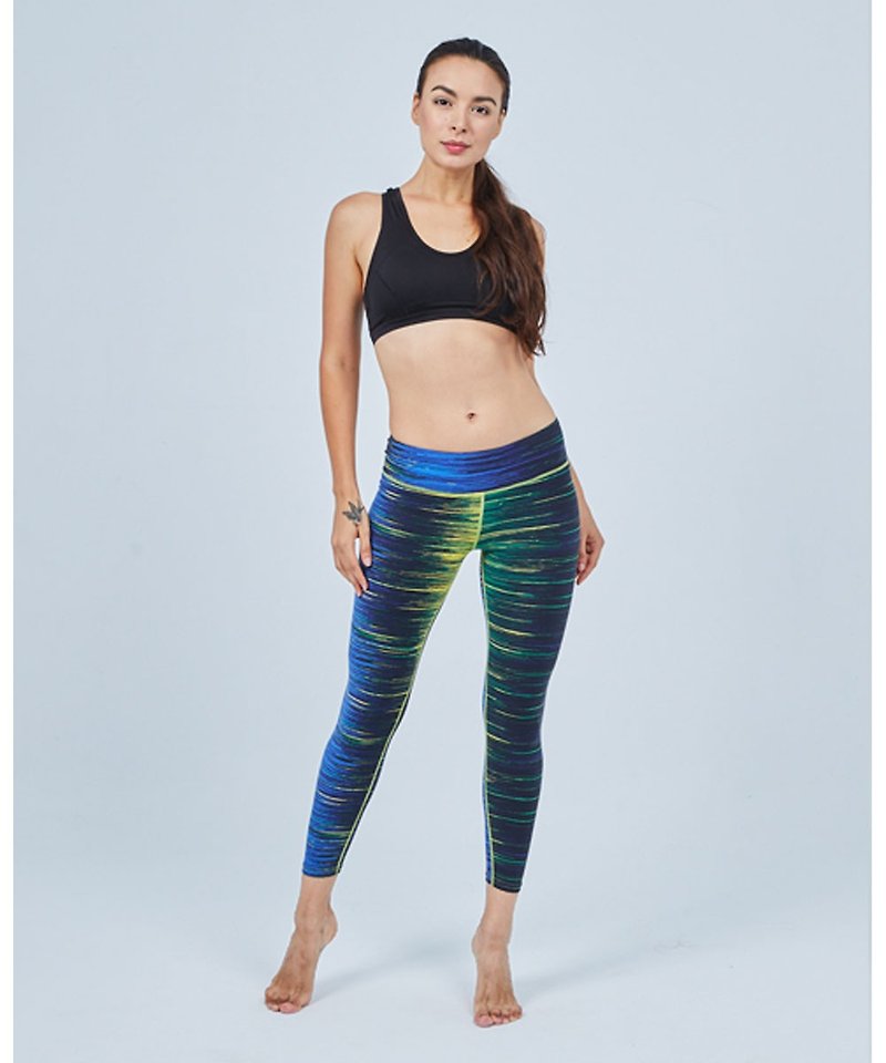 Stretch Leggings Yoga Pants/Aurora Blue Yellow - Women's Yoga Apparel - Other Materials 