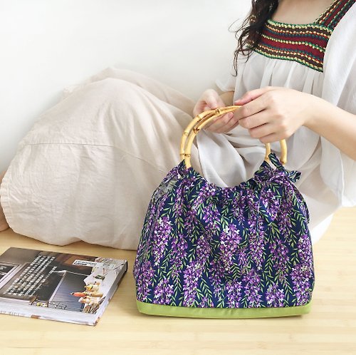 風皿設計 日本風手提袋 竹節 紫藤花 藍