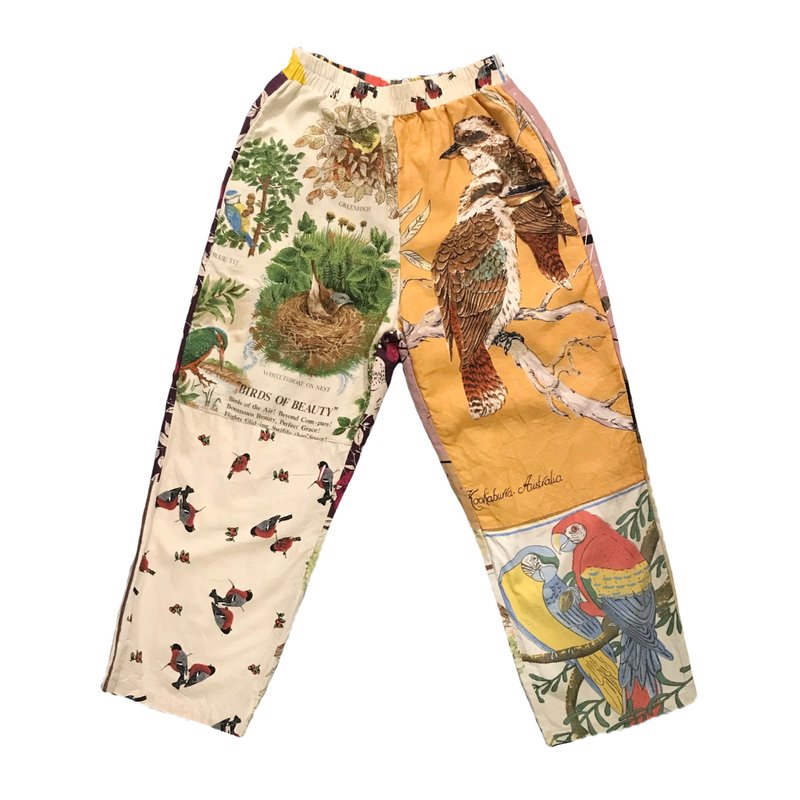 • Love the first brand•Remade vintage fabric elastic pants - กางเกงขายาว - ผ้าฝ้าย/ผ้าลินิน ขาว