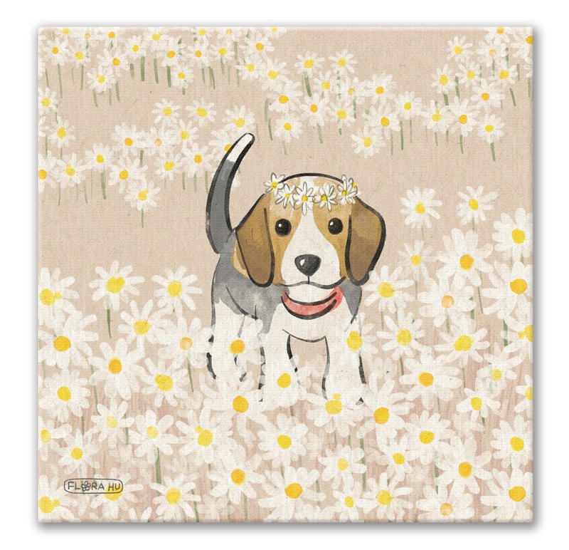 【Flora原創設計】可愛獵兔犬 | 20×20CM 無框畫 - 海報/掛畫/掛布 - 棉．麻 卡其色