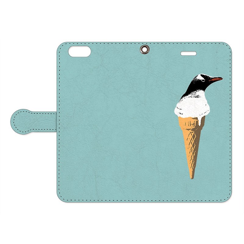 Notebook type iPhone case / cool biz penguin 2 - เคส/ซองมือถือ - หนังแท้ สีน้ำเงิน