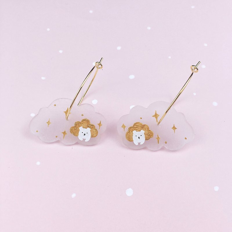 A pair of White Bear Earrings on the cloud - Earrings & Clip-ons - Resin 