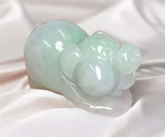 Floating green emerald carved cute pig, Natural A-grade jade