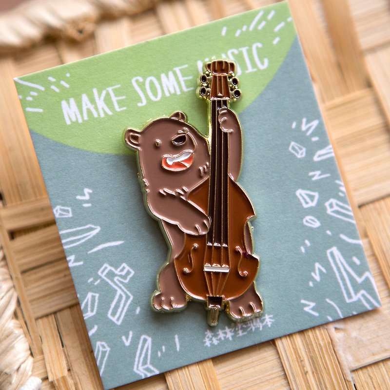 Double-Bass Bear Pin Badge - Make Some Music Series - by Koopa - Brooches - Other Metals Brown