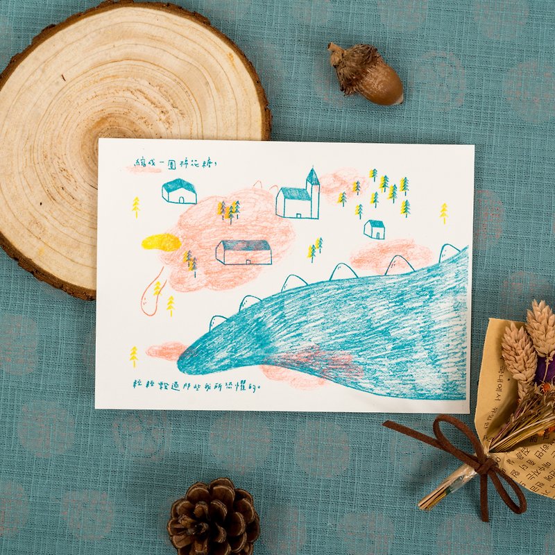 Shrinking into a mass of marshmallow / Risograph illustration story postcard - Cards & Postcards - Paper Blue