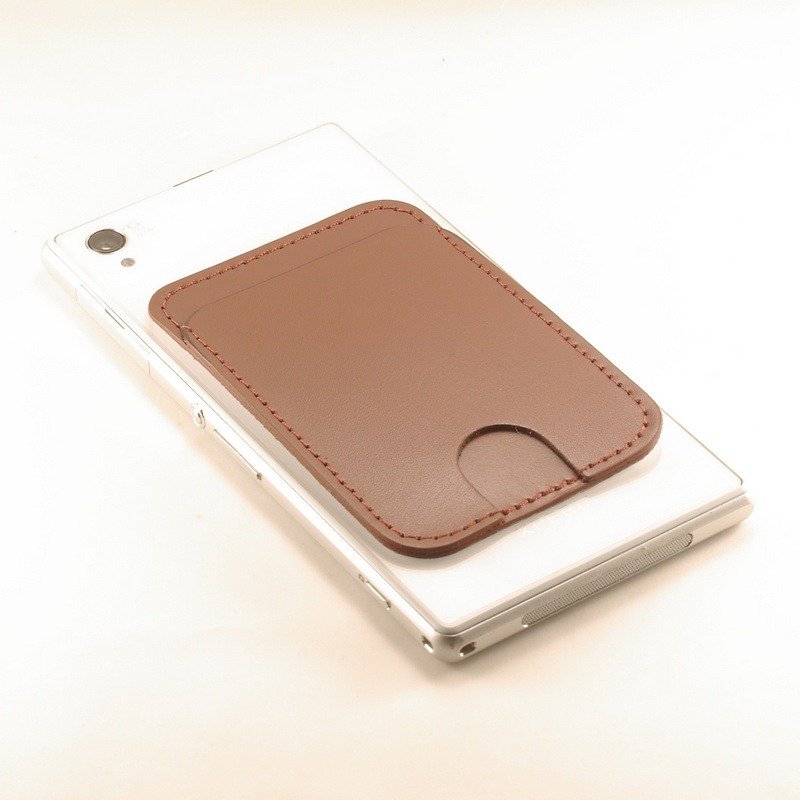 Simple vegetable tanned card holder brown back sticker phone-customized branding - Card Holders & Cases - Genuine Leather Brown