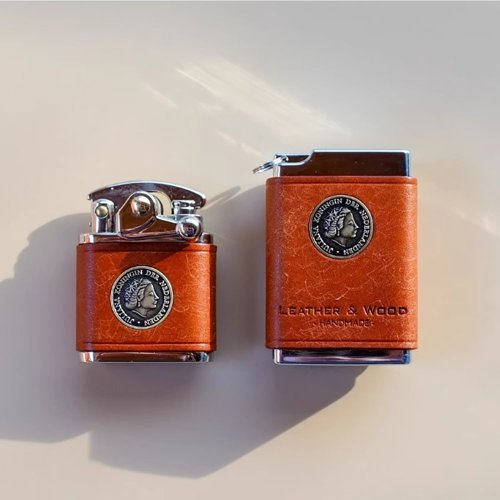 一皮一木 一皮一木 便攜式煙灰缸戶外迷你鋁帶蓋ins風手工真皮煙灰盒