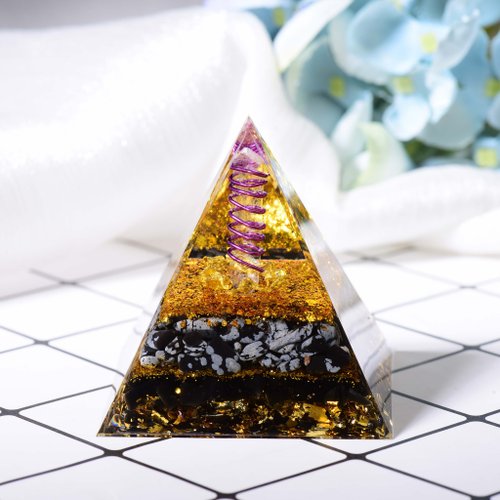 Fates Reiki 新品金字塔奧根塔Orgonite塔/脈輪/助眠/冥想/能量白水晶黑曜石