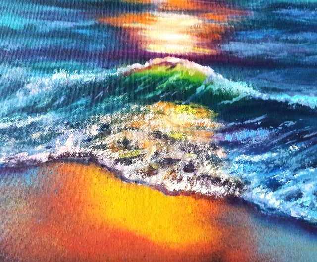 油絵 絵画【夕日の海】 油絵 絵画 夕日の海 【A4】 絵画 HR 通販 14775158｜Creema