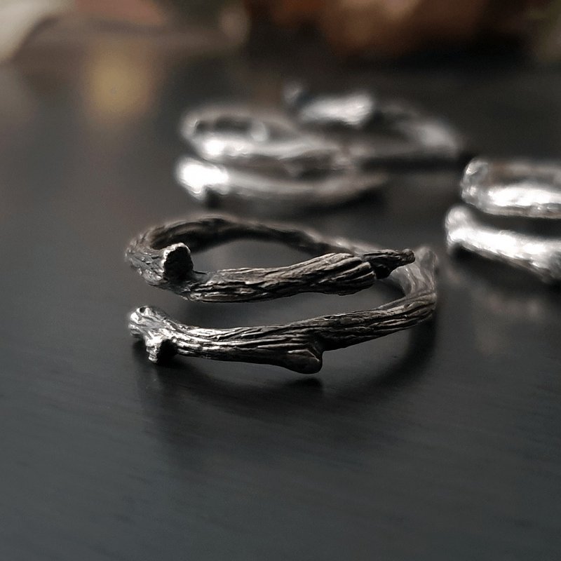 (925 Sterling Silver) Oxidized Branch Ring - แหวนทั่วไป - เงินแท้ สีเงิน