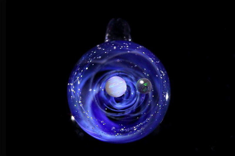 (螺旋宇宙) 迷你雙澳寶石宇宙玻璃球 no.805 - 頸圈項鍊 - 玻璃 藍色