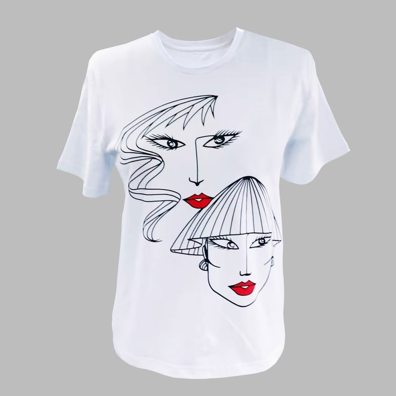 2色オリジナルイラストプリントクルーネックTシャツ - Tシャツ - コットン・麻 