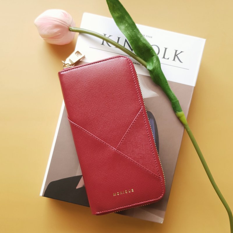 กระเป๋าสตางค์หนังแท้รุ่น Ellie Zip Wallet สีแดง Lipstick Red - กระเป๋าสตางค์ - หนังแท้ สีแดง