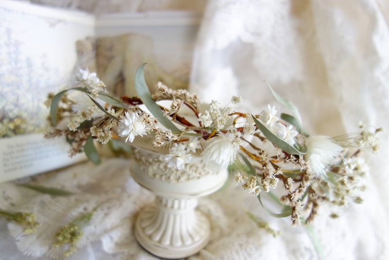 西安チーの結婚式の花柄シリーズ - 白と緑のつるの花輪 - ヘアアクセサリー - 寄せ植え・花 ピンク
