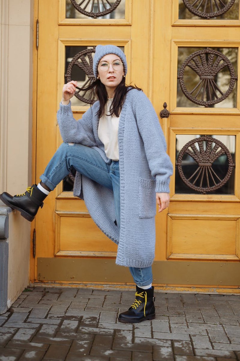 Oversized chunky cardigan Maxy wool alpaca cardigan - 女毛衣/針織衫 - 羊毛 藍色