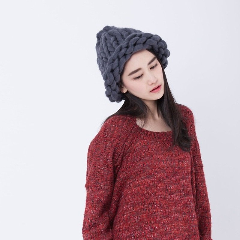 Handmade wool beanie / Dark Gray - หมวก - ผ้าฝ้าย/ผ้าลินิน สีเทา