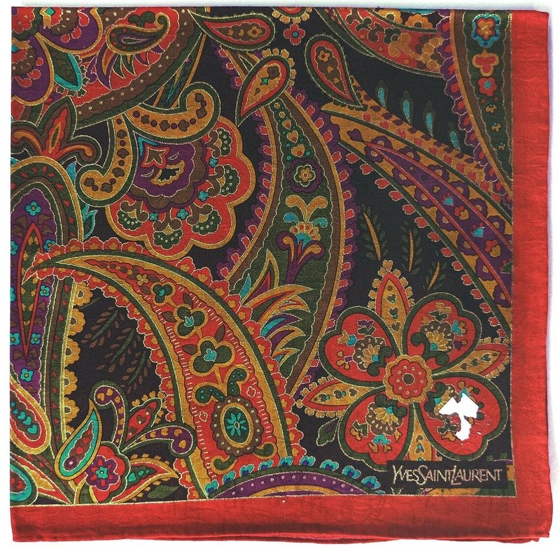 Yves Saint Laurent Vintage Handkerchief Floral Motif 19 x 19 inches - Handkerchiefs & Pocket Squares - Cotton & Hemp Red