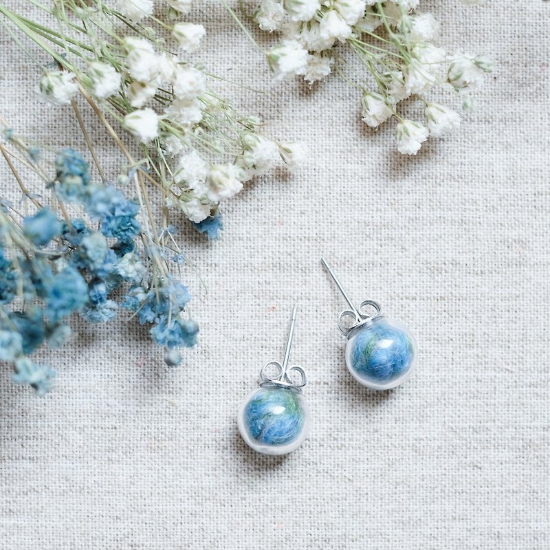 Mountain and Ocean / Stainless Steel / Glass Dome Earrings - ต่างหู - แก้ว สีน้ำเงิน