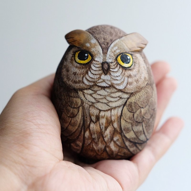 Owls doll stone painting,unique gift handmade. - ตุ๊กตา - หิน สีนำ้ตาล