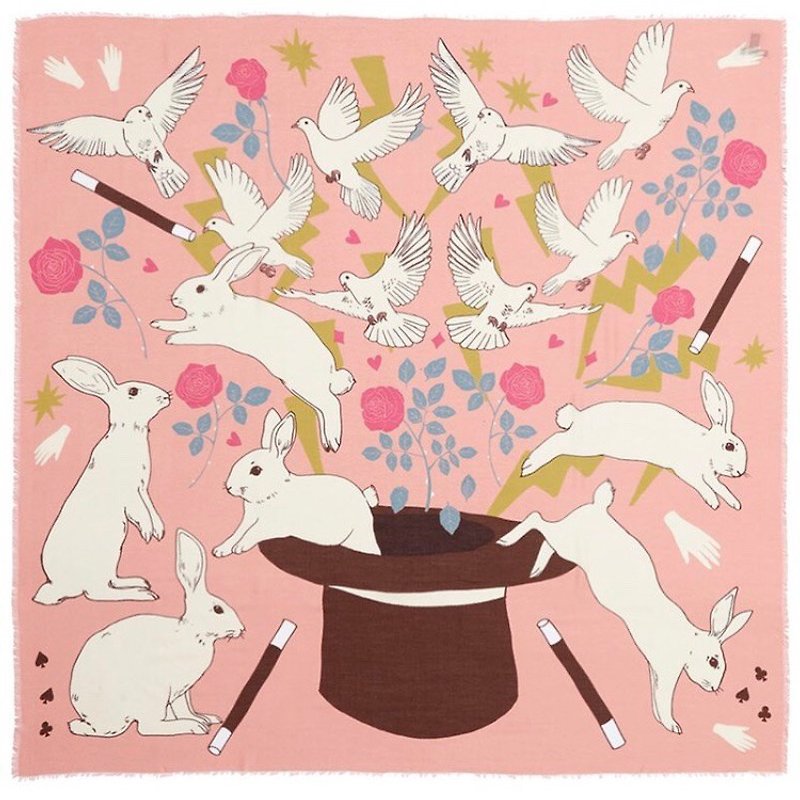 魔法小白兔絲巾 方巾 | Karen Mabon - 絲巾 - 絲．絹 粉紅色
